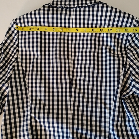 Rafaella Gingham Check Blazer Micro Ruffle Navy Blue White Classic Size Medium - Picture 16 of 17